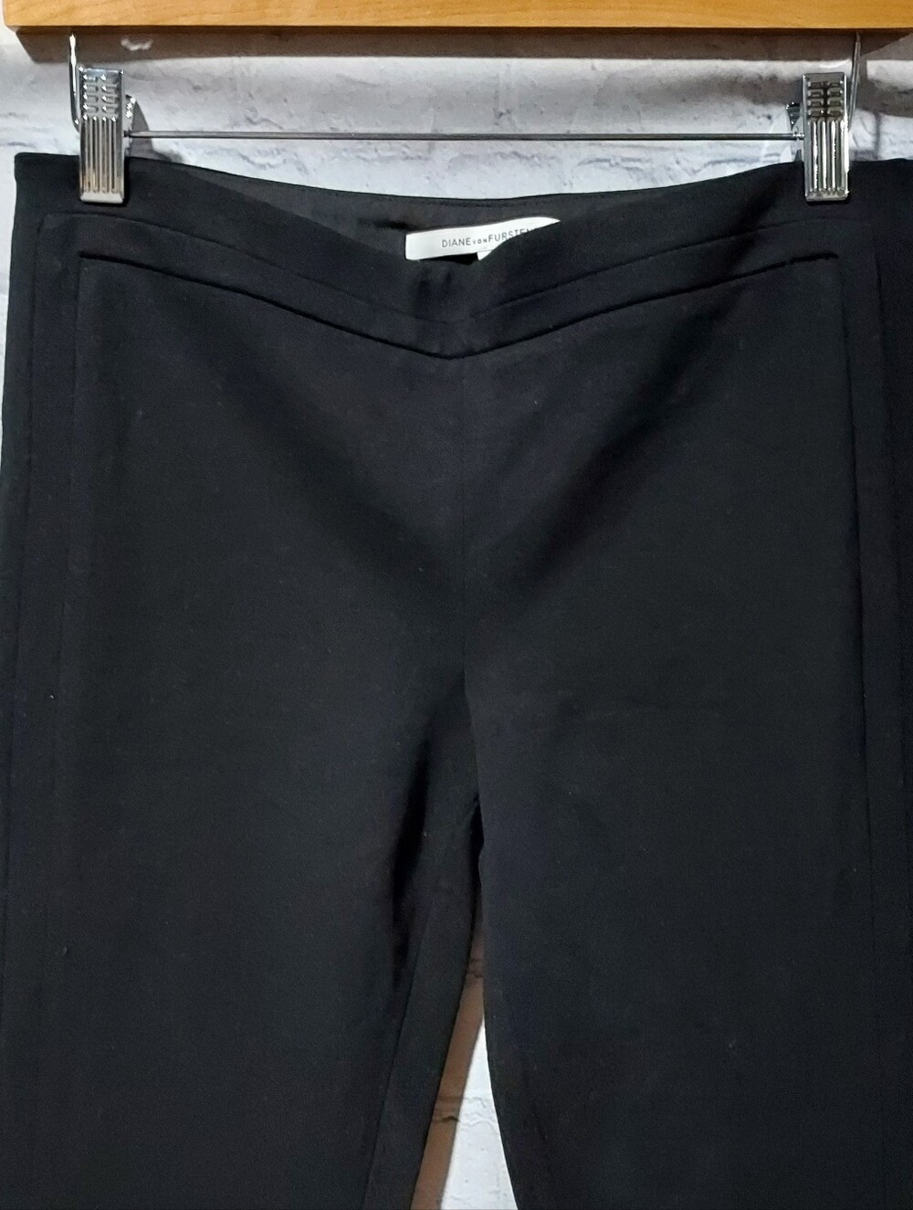 Diane Von Furstenberg Size 6 Ponte Black Pants Side Zip Career Office Business - Picture 2 of 16